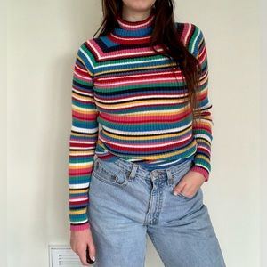 •SOLD ON DEPOP•VTG Tommy Hilfiger Rainbow Stripe Turtleneck Sweater